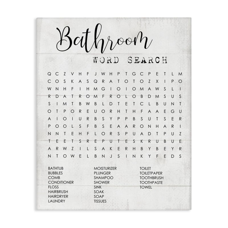 Stupell Industries Bathroom Word Search Family Fun, Designed By Daphne Polselli, 16 x 20, Canvas Wall Art - Image 1